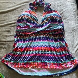 a.n.a. Multi Color Halter Style Tankini Swim Top Size 18